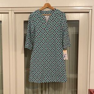 NWT Lulu-B UPF50+ Geometric Patterned Dress in Blue and Green